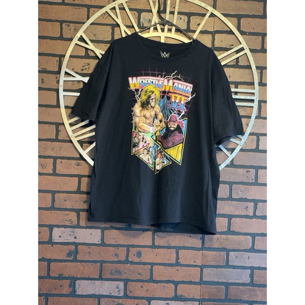 Men's WWE Wrestlemania VI Ultimate Warrior/Macho Man T-Shirt Black Size 2XL